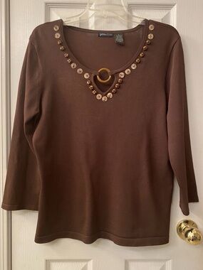 Yarns & Stitches Brown Embellished Scoop Neck Top